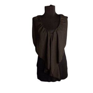 Venus Size M Top Black Sleeveless Draped Top Beaded Back Detail Sheer